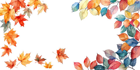 autumn leaves frame border watercolor vector illustration