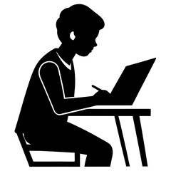 Child studying at desk with laptop computer