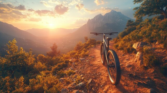 Mountain bike path at sunset, scenic view - Powered by Adobe