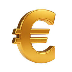 Fototapeta premium Glowing golden euro symbol isolated, finance and currency concept, european union money representation on transparent background