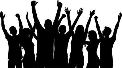 Silhouettes of happy friends celebrating success