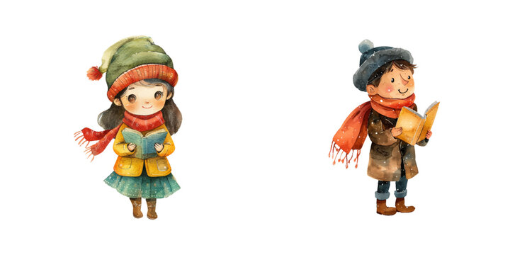 caroler watercolor vector illustration