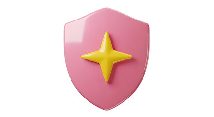 Obraz premium A pink shield with a yellow star shape emblem centered on it in a rendered image style object on transparent background