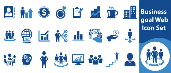 Business goals web icon set, human resources, people, goals, help, plan, vision, progress, trust, handshake, commitment, conclusion, skills, honesty and more