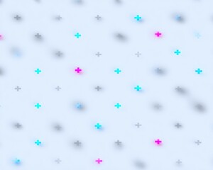 Abstract pattern of plus signs in varying shades of light blue, light gray, and magenta