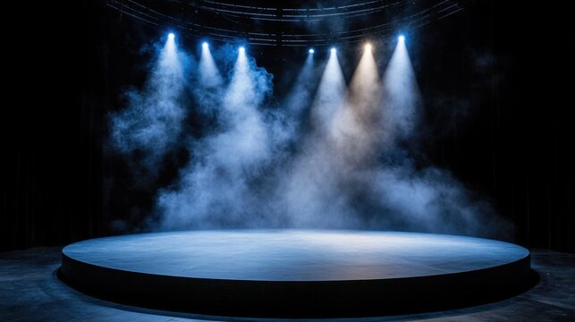 Intense drama on a round stage surrounded by rising fog and focused lights