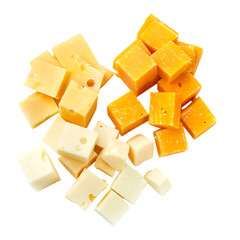Assorted cheese cubes isolated on transparent background