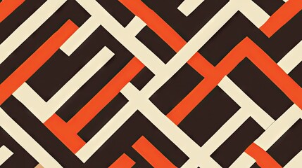 Intricate design of intersecting lines in orange, cream, and dark brown.