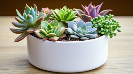 Colorful succulents in a white pot