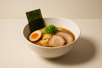 Authentic Ramen Noodle Soup with Toppings and Steam
