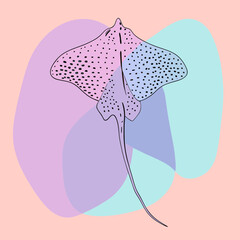 A stylized line illustration of a manta ray with pastel color washes, perfect for blogs on marine life, ocean conservation, or abstract aquatic themes.