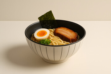 Authentic Ramen Noodle Soup with Toppings and Steam