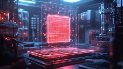 A sci-fi holographic PIN pad floating in the air 