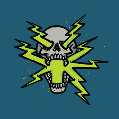 Lightning skull cartoon vector illustration