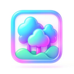 Colorful 3D Render of Pastel Trees and Clouds in a Square Frame