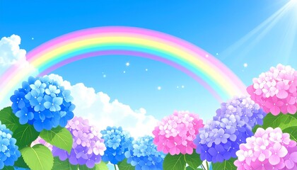 雨上がりの虹と紫陽花
