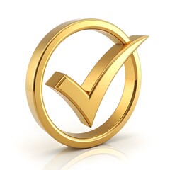 Golden Check Mark Symbol - 3D Glossy Icon of Success and Approval