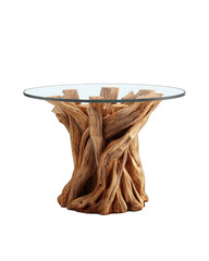 Glass top coffee table with driftwood base