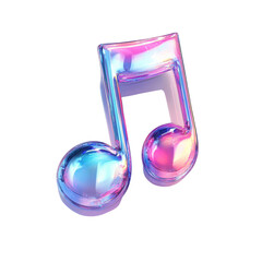 Holographic musical note on white background, creative musical concept