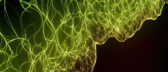 Abstract flowing network of luminous, branching lines in a dark background