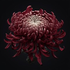 Stunning Close-Up of a Red Chrysanthemum Flower Blossom Showcasing Intricate Petal Details and Rich Colors Against a Dark Background