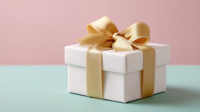 Elegant white gift box with gold ribbon