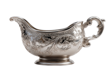 Ornate silver gravy boat