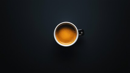 Overhead view captures a cup containing warm coffee in focus