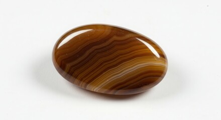 Brown polished wood stone placed on white background representing natural texture and decor use 