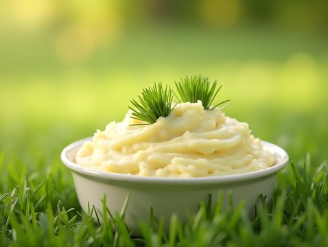 Creamy Mashed Potatoes with Chives in Sunny Flower Meadow