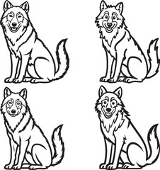 Set of wolf vector illustrations with animal sketches and wildlife icons
