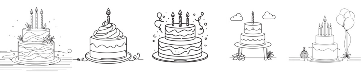 continuous line style birthday cake vector