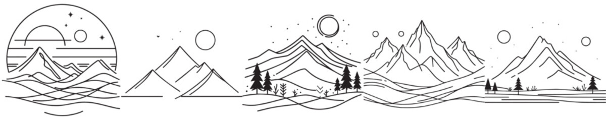 mountain vector continuous line style