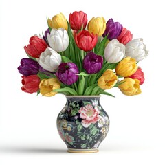 Vibrant Mixed Tulip Bouquet in Decorative Floral Vase Arrangement for Spring Home Decor and Celebration Themes