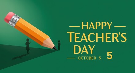 Happy teachers day greeting with pencil symbol representing education appreciation and teaching 