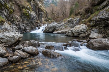 Mountain Stream Serenity Water Flowing Over Rocks
