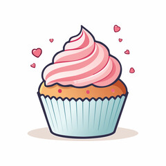 Cupcake with Pink Frosting: An adorable cupcake with pink frosting and heart sprinkles isolated, radiating irresistible charm.