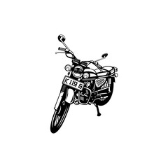 classic retro motorcycle parked black and white vector illustration