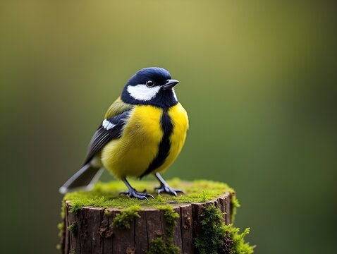 AI generated Vibrant Great Tit Perched on Mossy Stump, Singing Beautifully For Social Media Post Size