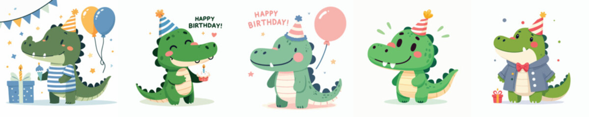 cute crocodile vector having a birthday