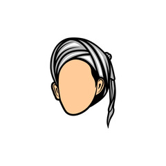 white turbaned man's head front view faceless vector illustration