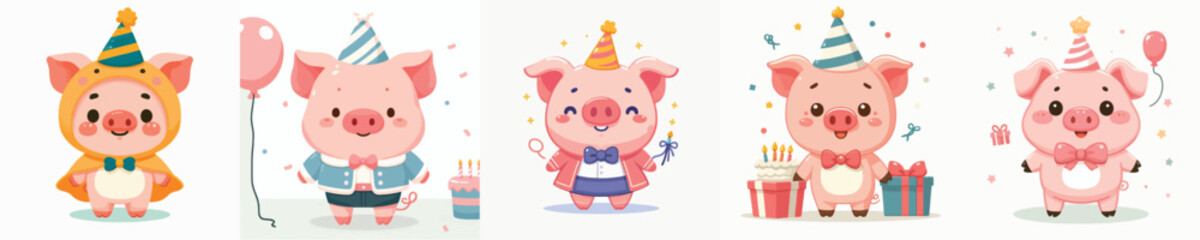 cute pig vector having a birthday