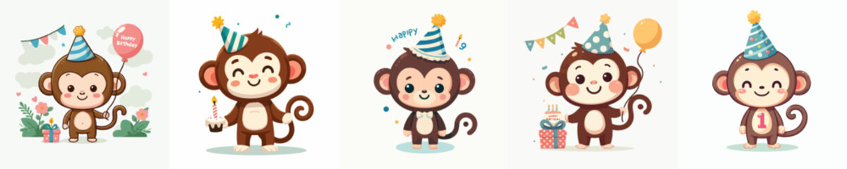 cute monkey vector having birthday