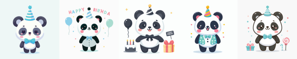 panda animal vector is having a birthday