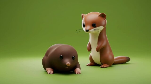 Cartoon Otter and Mole in Forest Scene