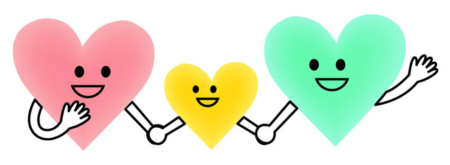 ハート手をつなぐ笑顔のハート親子3つ