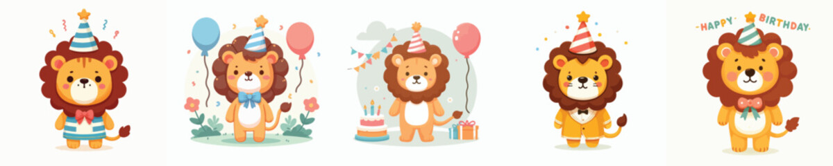 lion animal vector is having a birthday