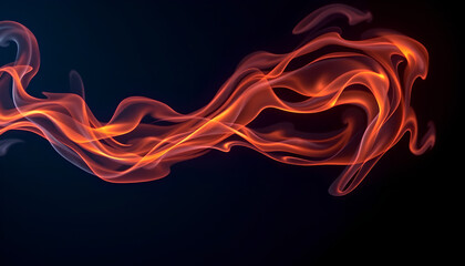 Fluid abstract wave made of fire and smoke, swirling across a dark blue background, modern digital art style with glowing effects 2