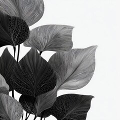Intricate Black and White Leaves with Detailed Patterns for Nature-Inspired Art and Design Projects
