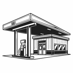 vector Silhouette of a Gas Station icon with a white background